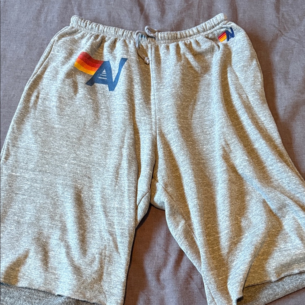 Aviator Nation Heather Gray Shorts with Rainbow Accent